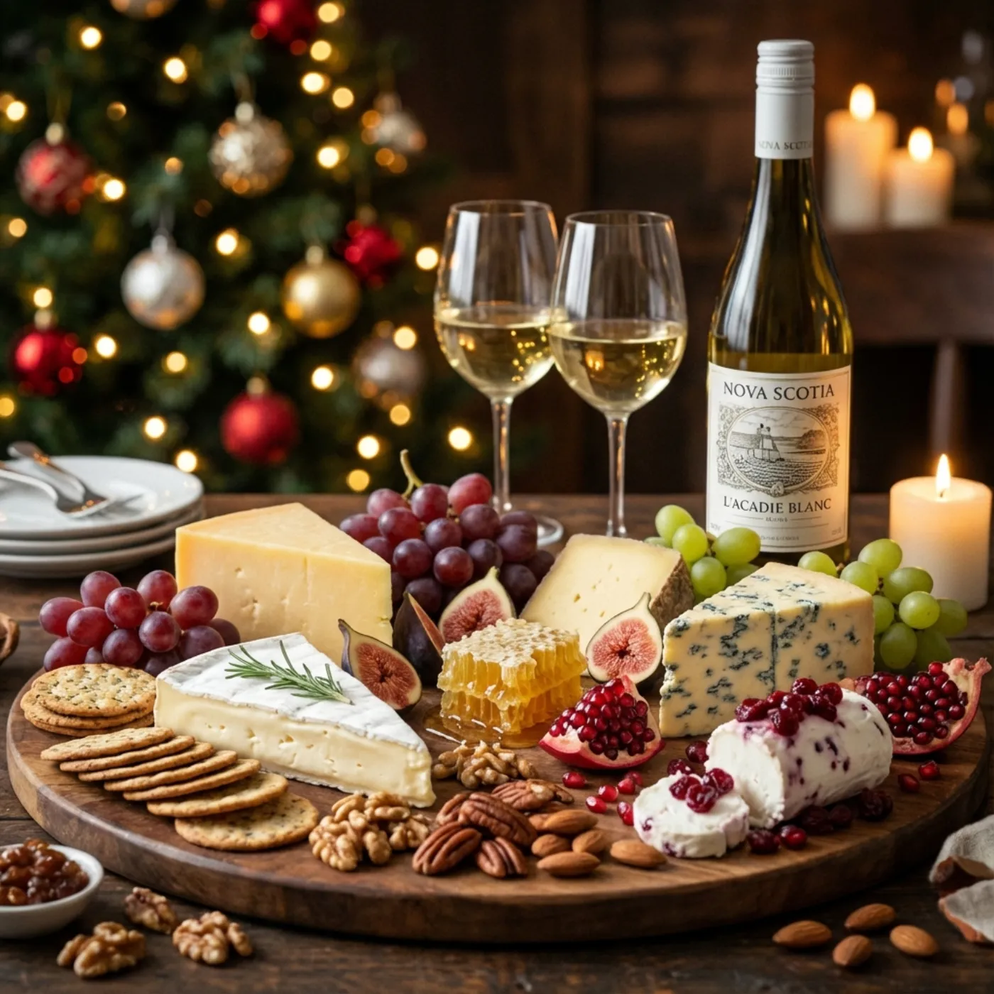 Wine and cheese board setup for a relaxed Nova Scotia tasting stop.